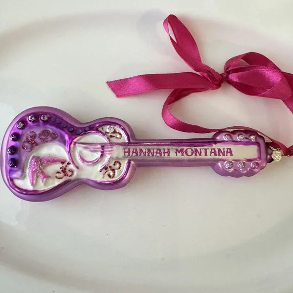 Hannah Montana Blown Glass Christmas Ornament Purple Guitar Glitter Disney - Picture 6 of 7